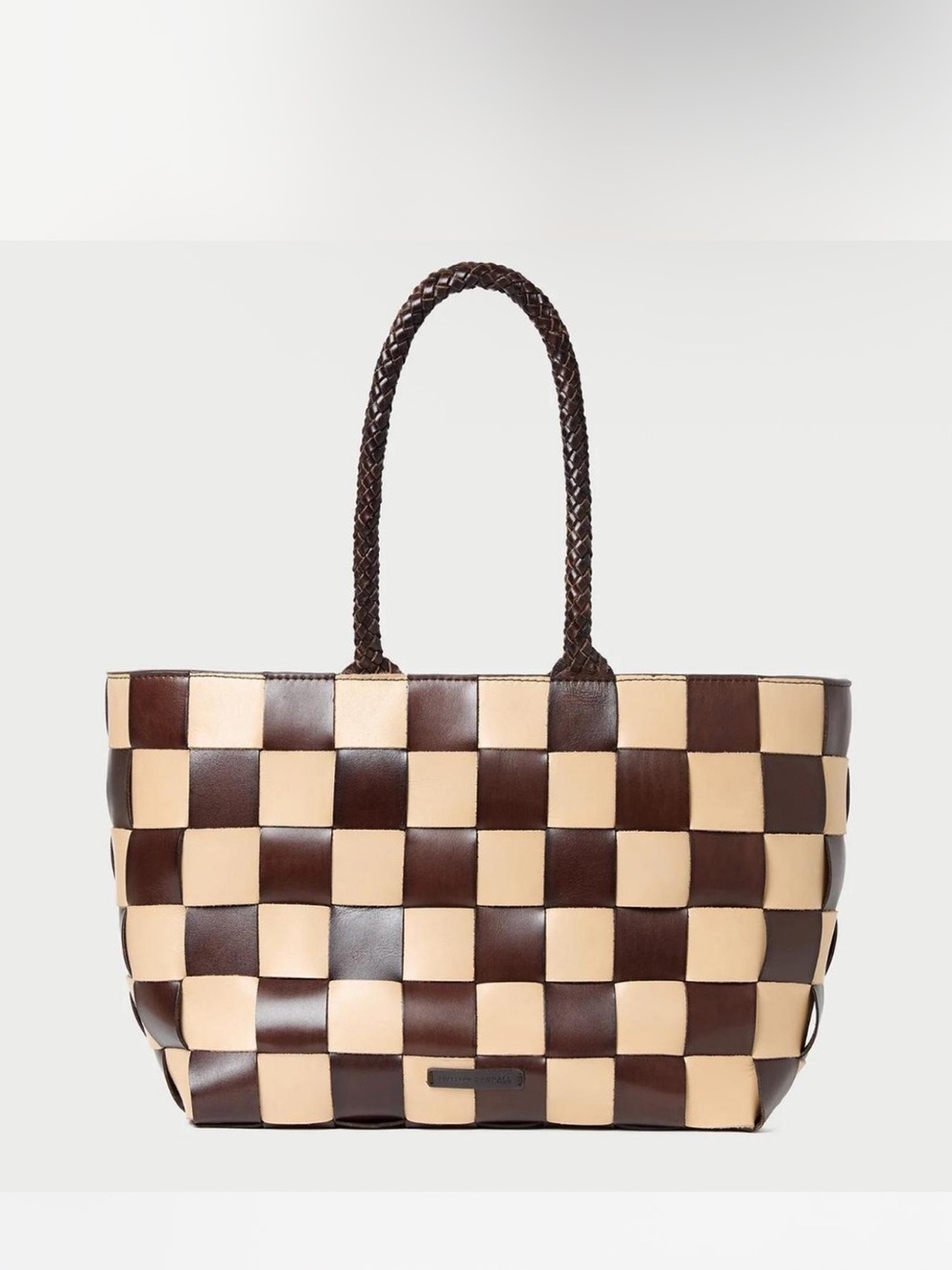 Loeffler Randall Klara Brown & Cream Woven Checkerboard leather Tote bag - Picture 4 of 7